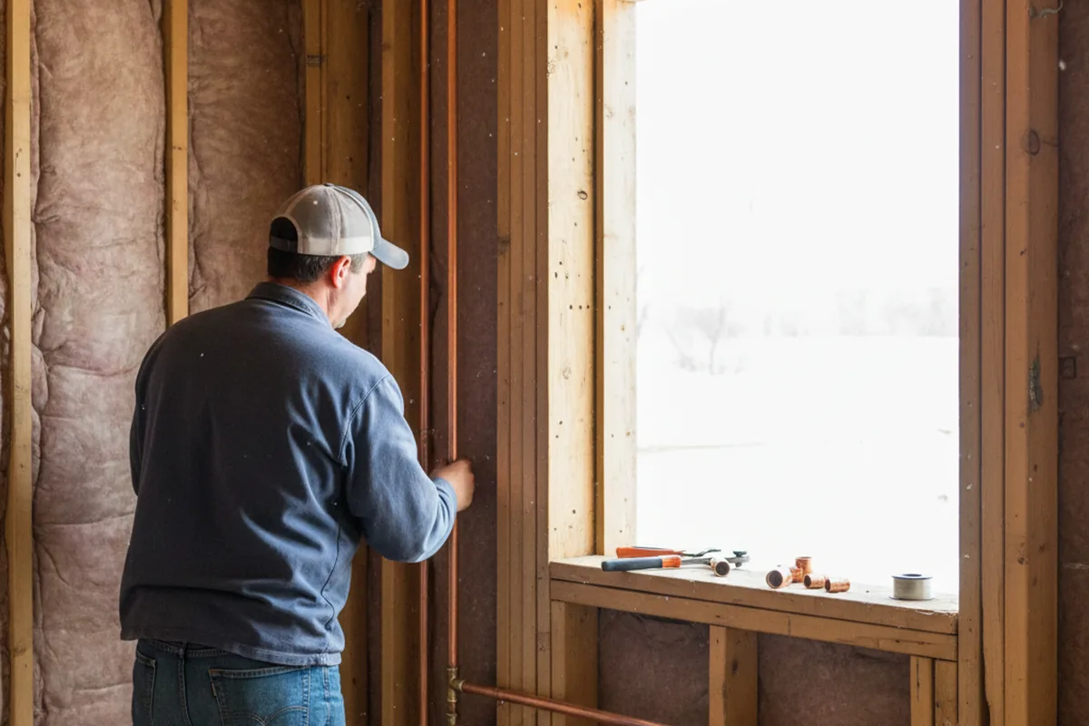Licensed plumber running new copper supply lines in a Crow Agency home